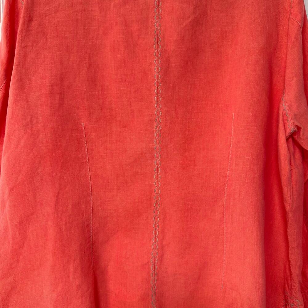 Sigrid Olsen Women's100%Linen Orange Embroidered Beaded Long Sleeve Top 1X - Picture 15 of 16